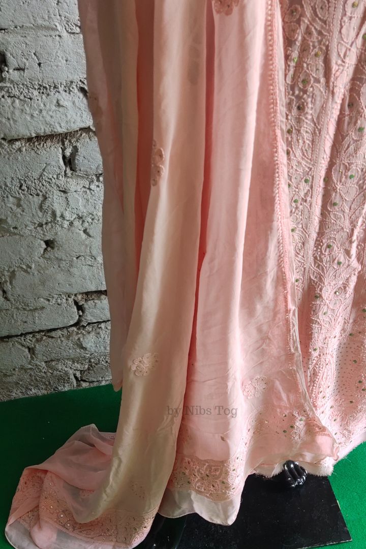 Peach Mausiki Chikankari unstitched Fabric Pure Viscose Georgette