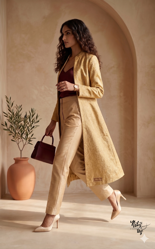 Golden Banarasi Long Jacket