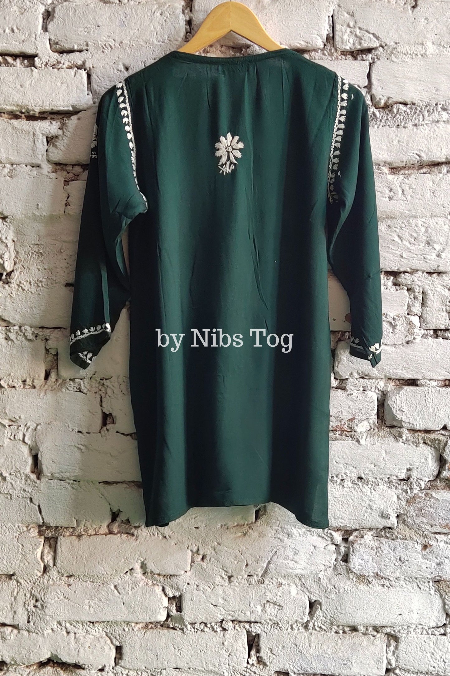 Dark Green Rozana Cotton Chikankari Short Kurta/Top for Women