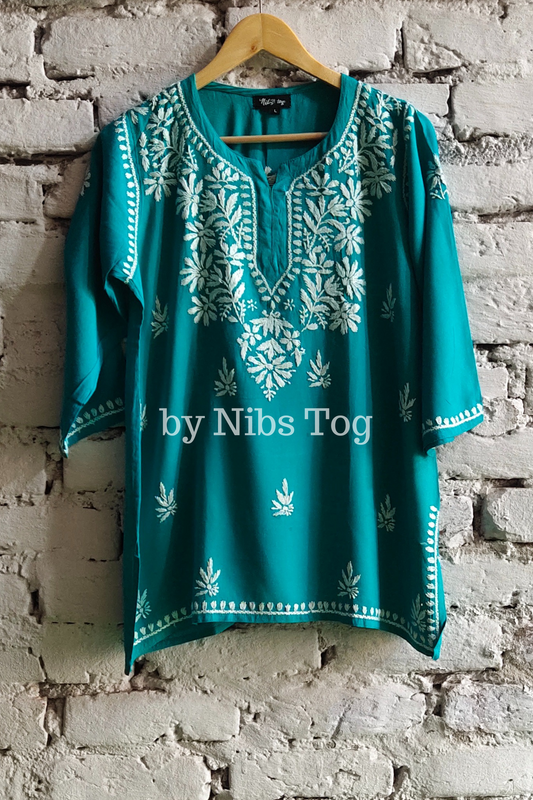 Green Rozana Chikankari Short Kurta