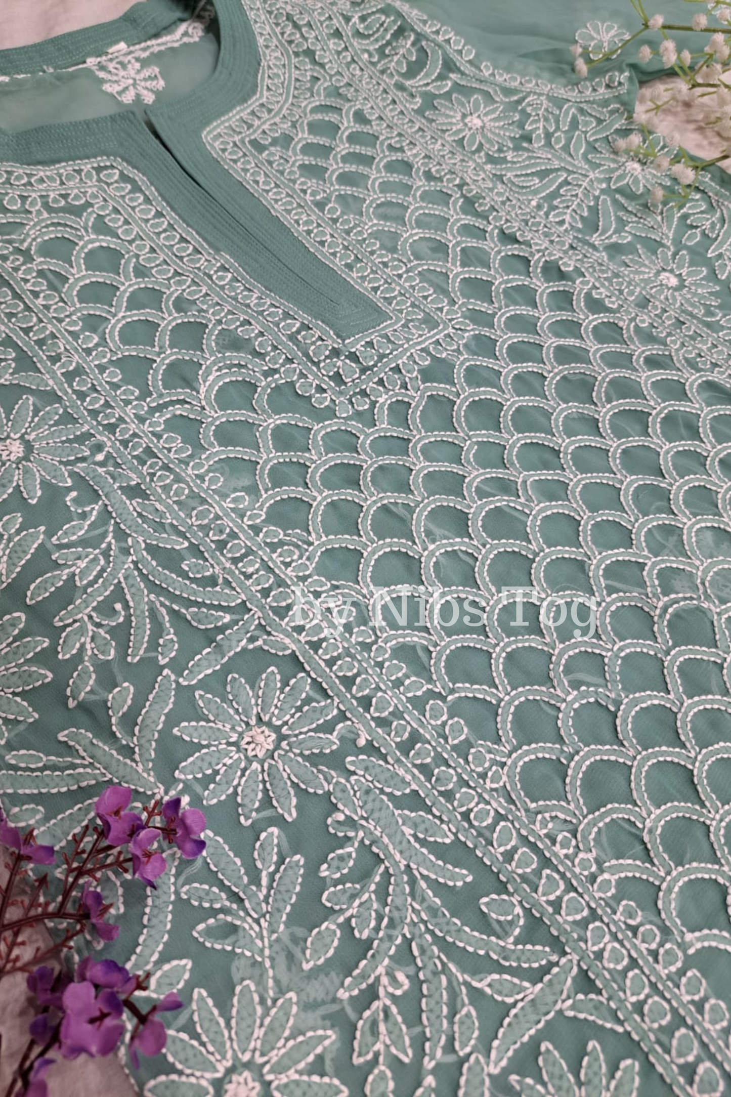 Georgette Heavy Work Straight Chikankari Kurta