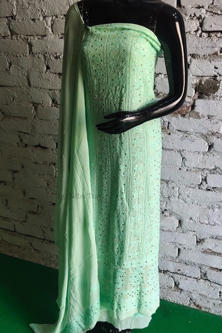 Green Mausiki Chikankari unstitched Fabric Pure Viscose Georgette