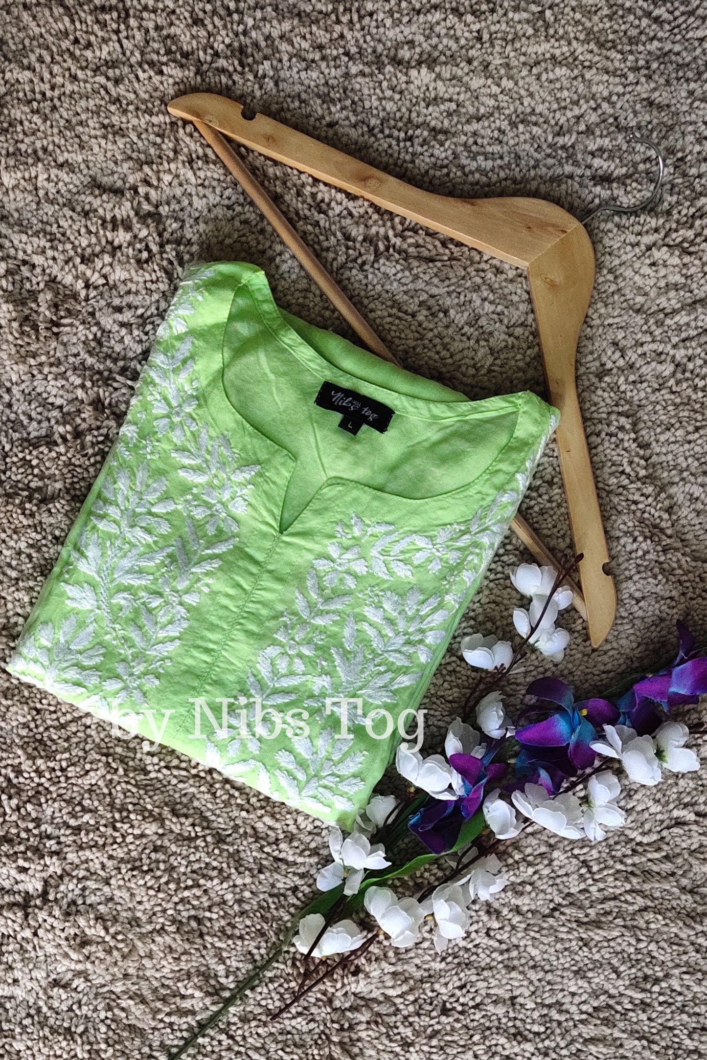 Modal Cotton Chikankari Kurta Neon Green