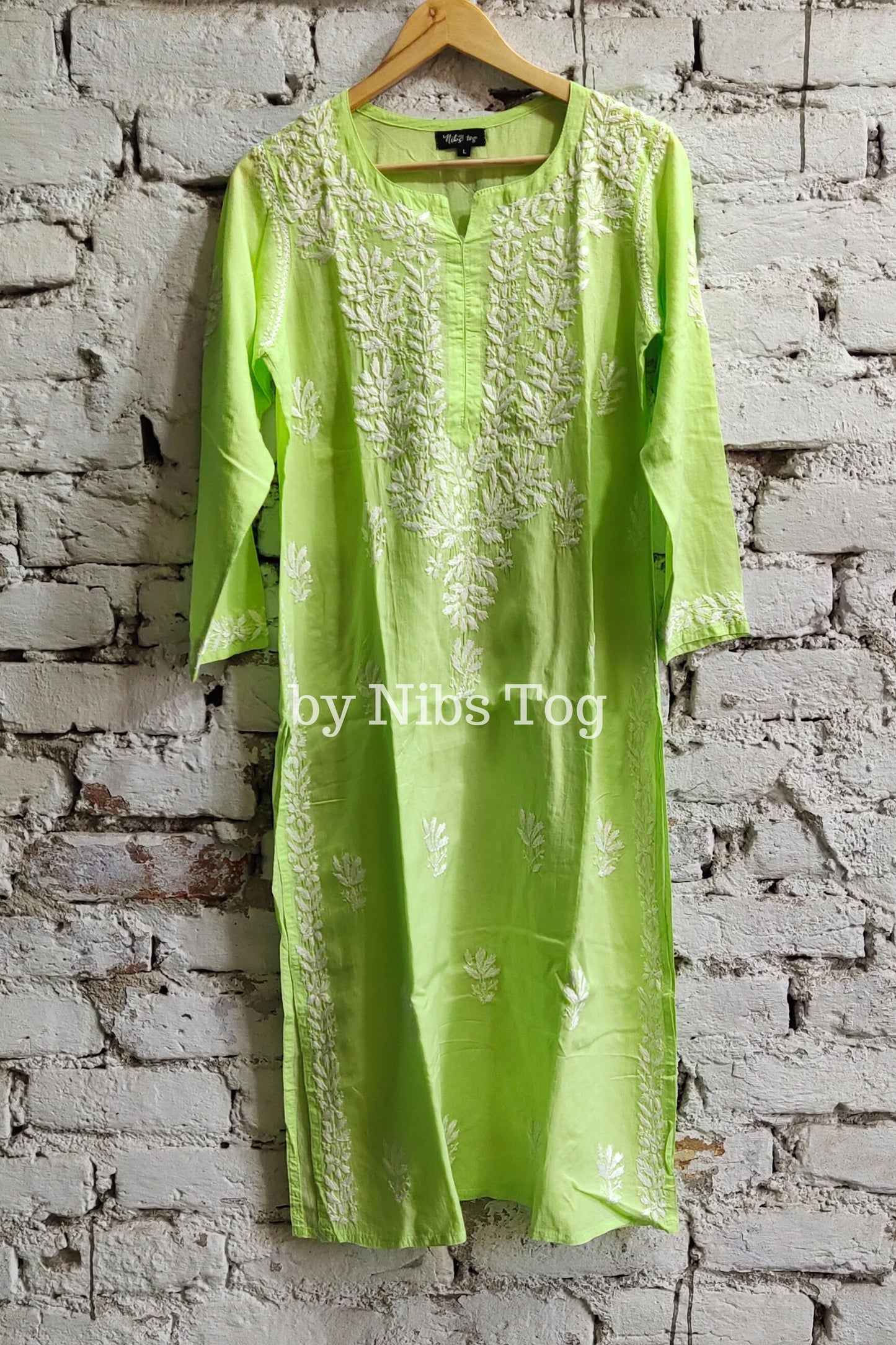 Modal Cotton Chikankari Kurta Neon Green