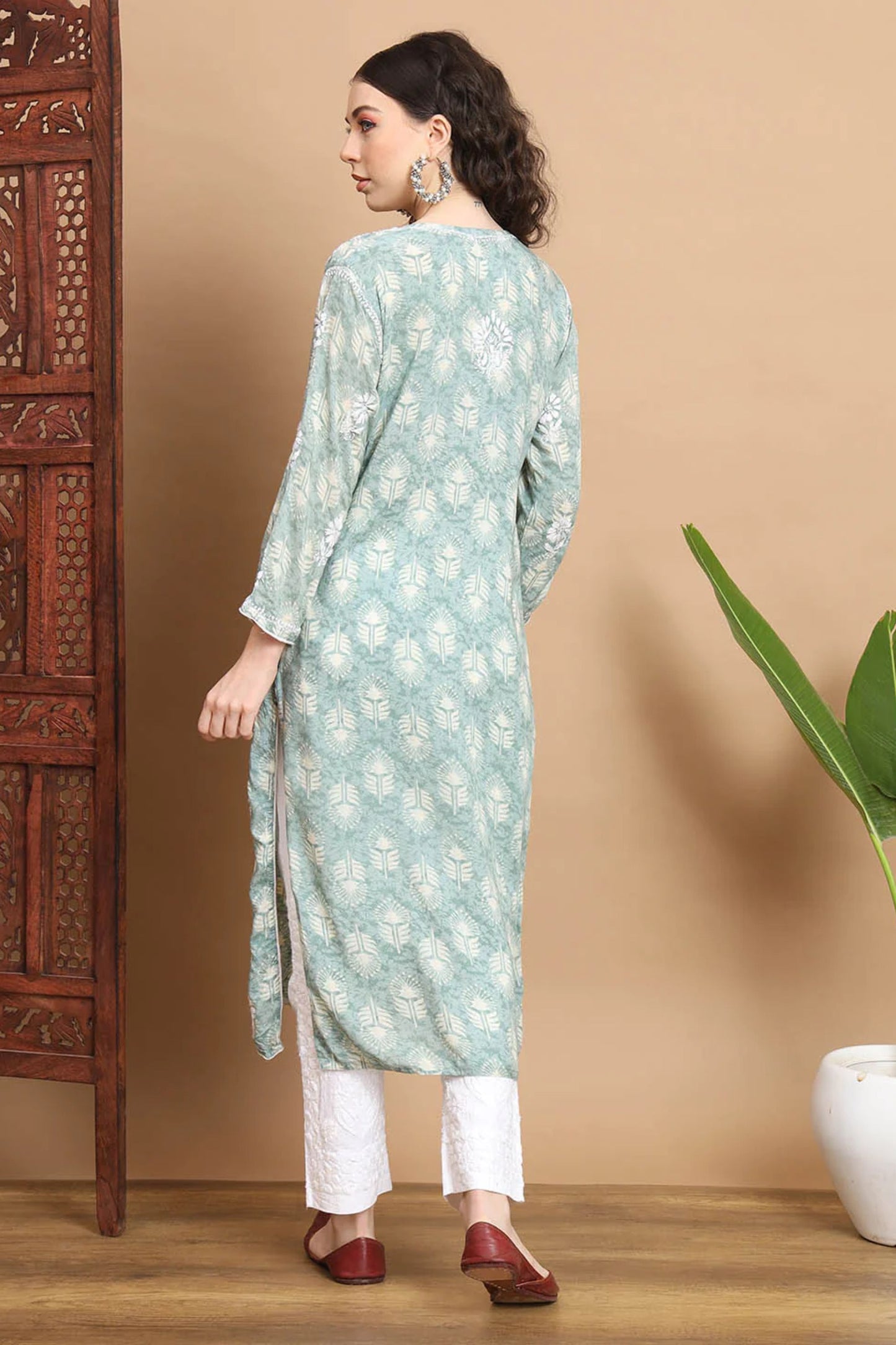 Green Anisa Modal Cotton Chikankari Kurta Floral Printed