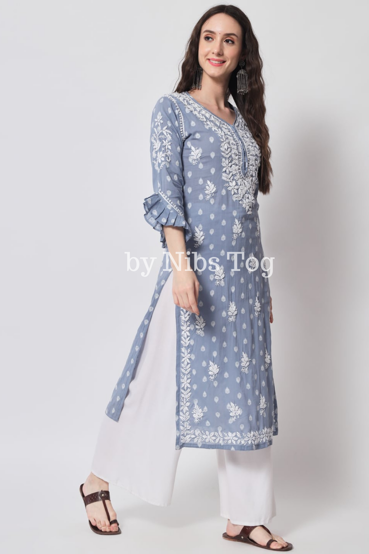 Cotton Chikankari Kurta with Designer Sleeves