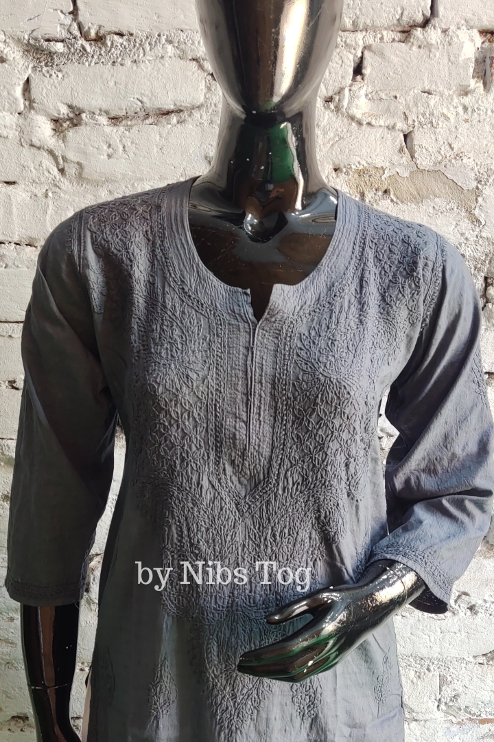 Bold Grey Rozana Chikankari kurta Dobby Cotton