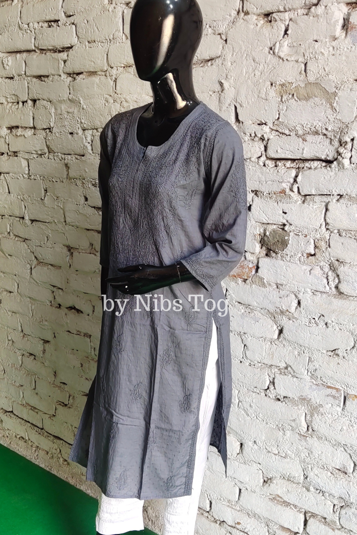 Bold Grey Rozana Chikankari kurta Dobby Cotton