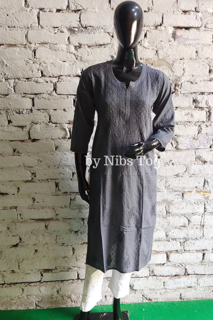 Bold Grey Rozana Chikankari kurta Dobby Cotton