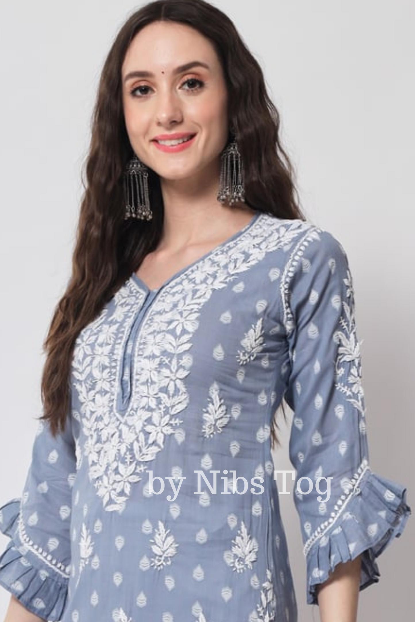 Cotton Chikankari Kurta with Designer Sleeves