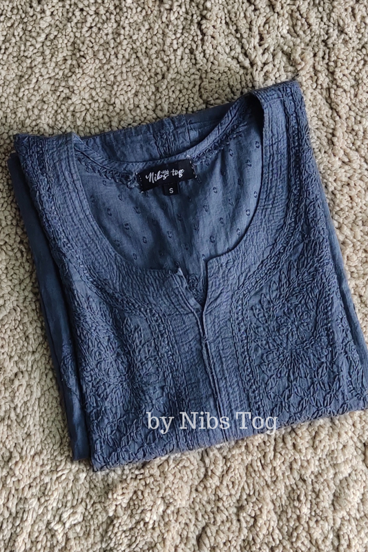 Bold Grey Rozana Chikankari kurta Dobby Cotton