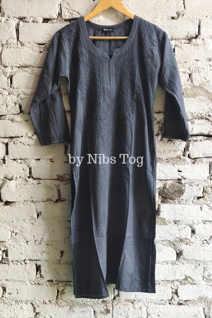 Bold Grey Rozana Chikankari kurta Dobby Cotton