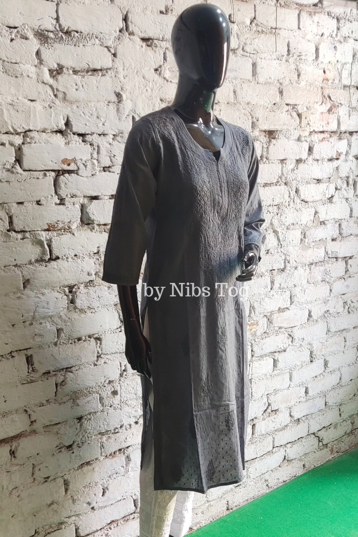 Bold Grey Rozana Chikankari kurta Dobby Cotton