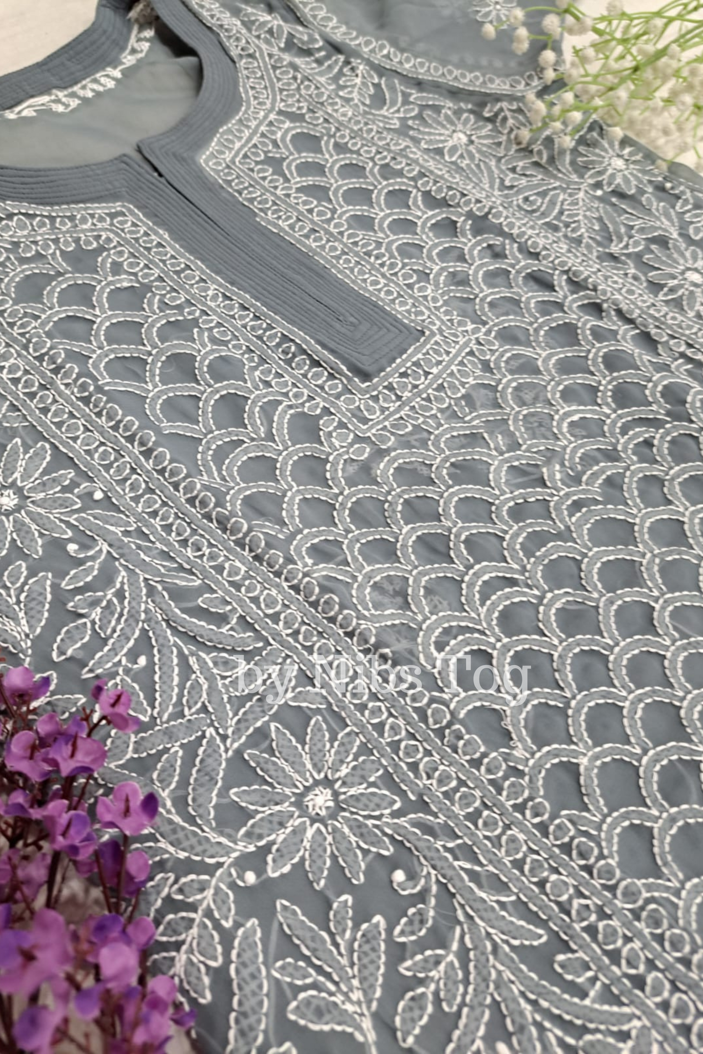 Georgette Heavy Work Straight Chikankari Kurta