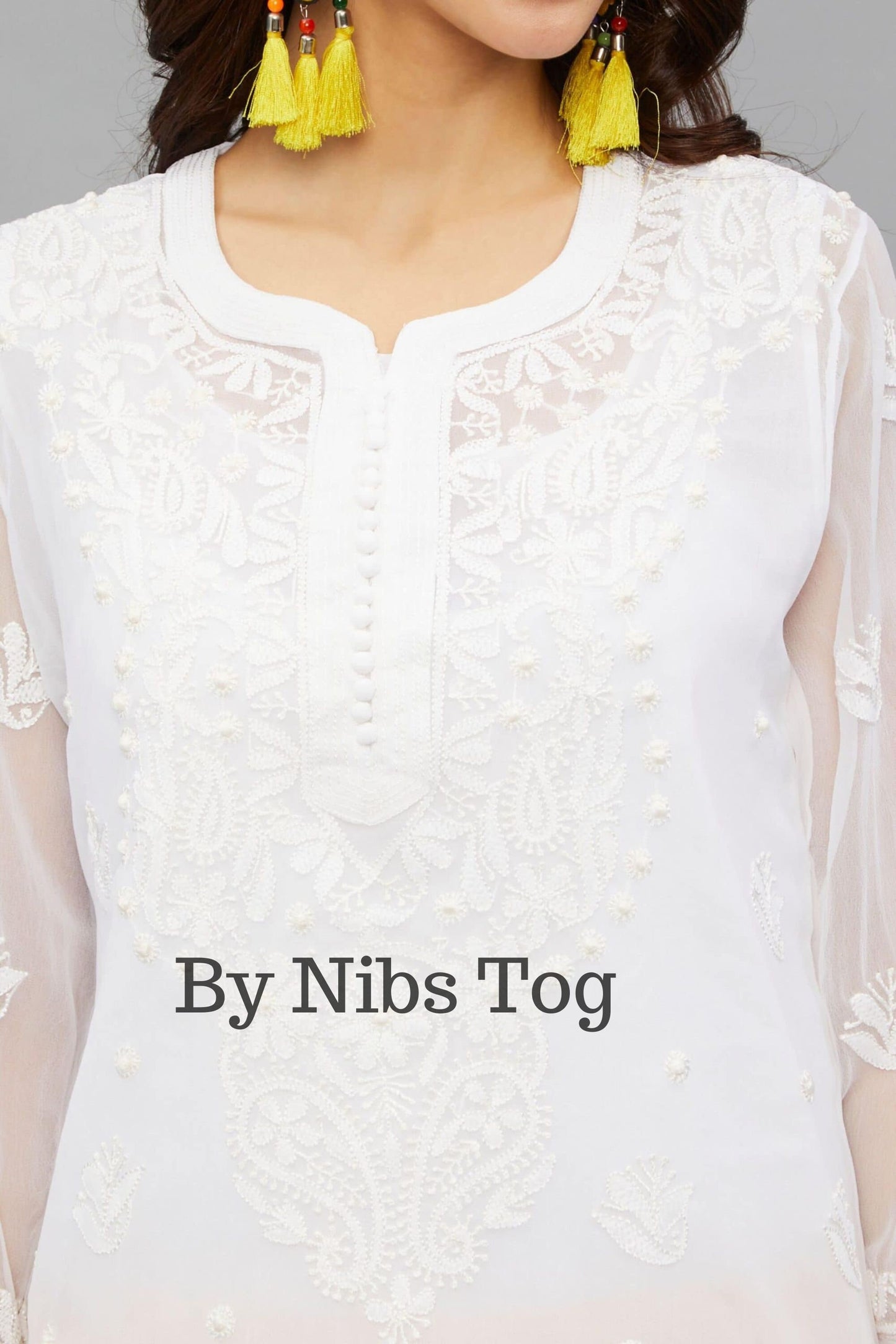 Women's White Chikankari Kurta Georgette with FREE matching Slip