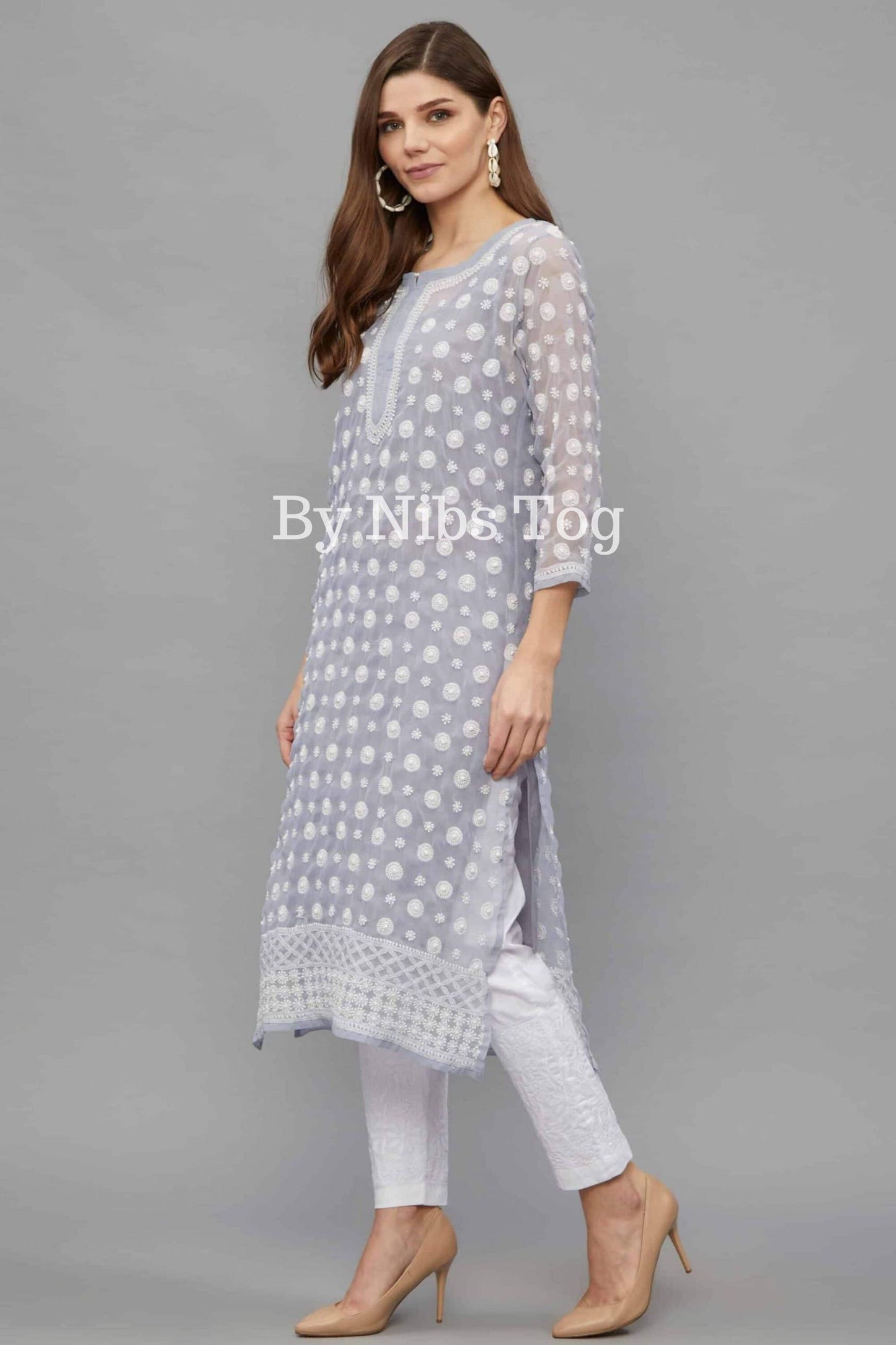 Grey Georgette Chikankari Kurta with inner