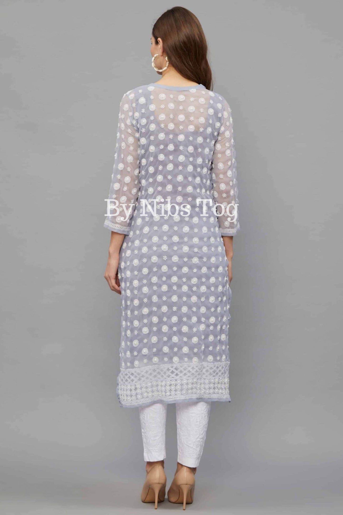 Grey Georgette Chikankari Kurta with inner