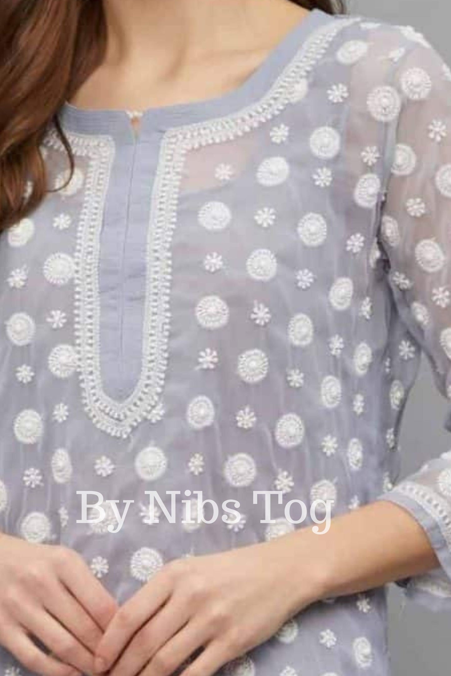 Grey Georgette Chikankari Kurta with inner