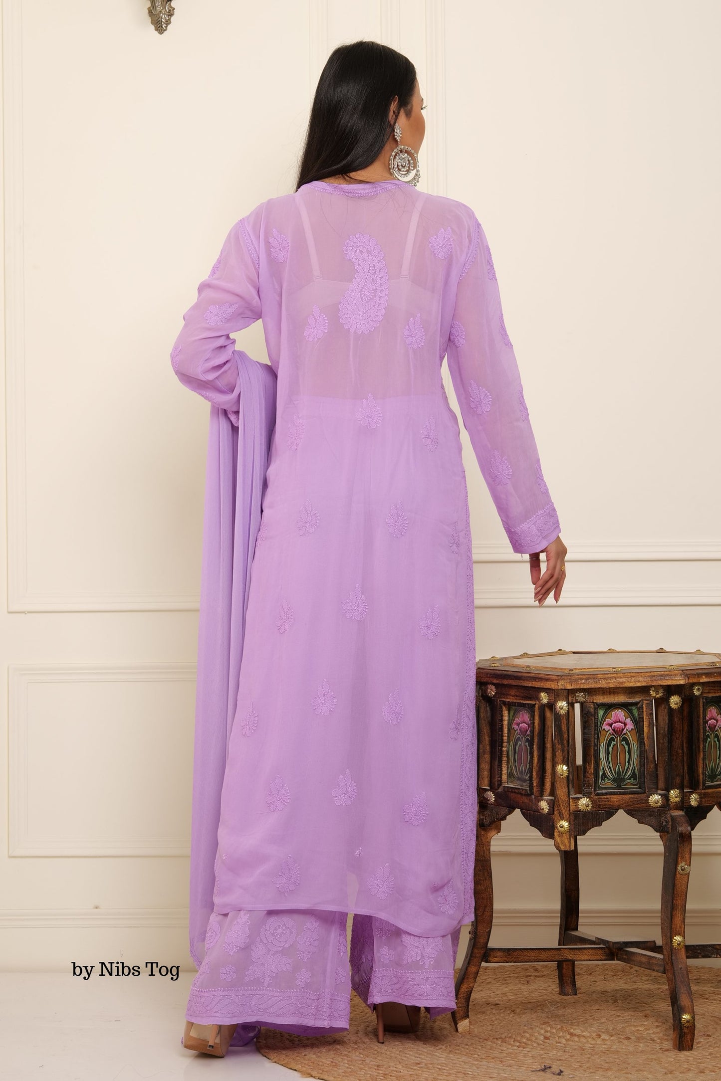 Lilac Nazaqat Chikankari Kurta Palazzo Set with Dupatta