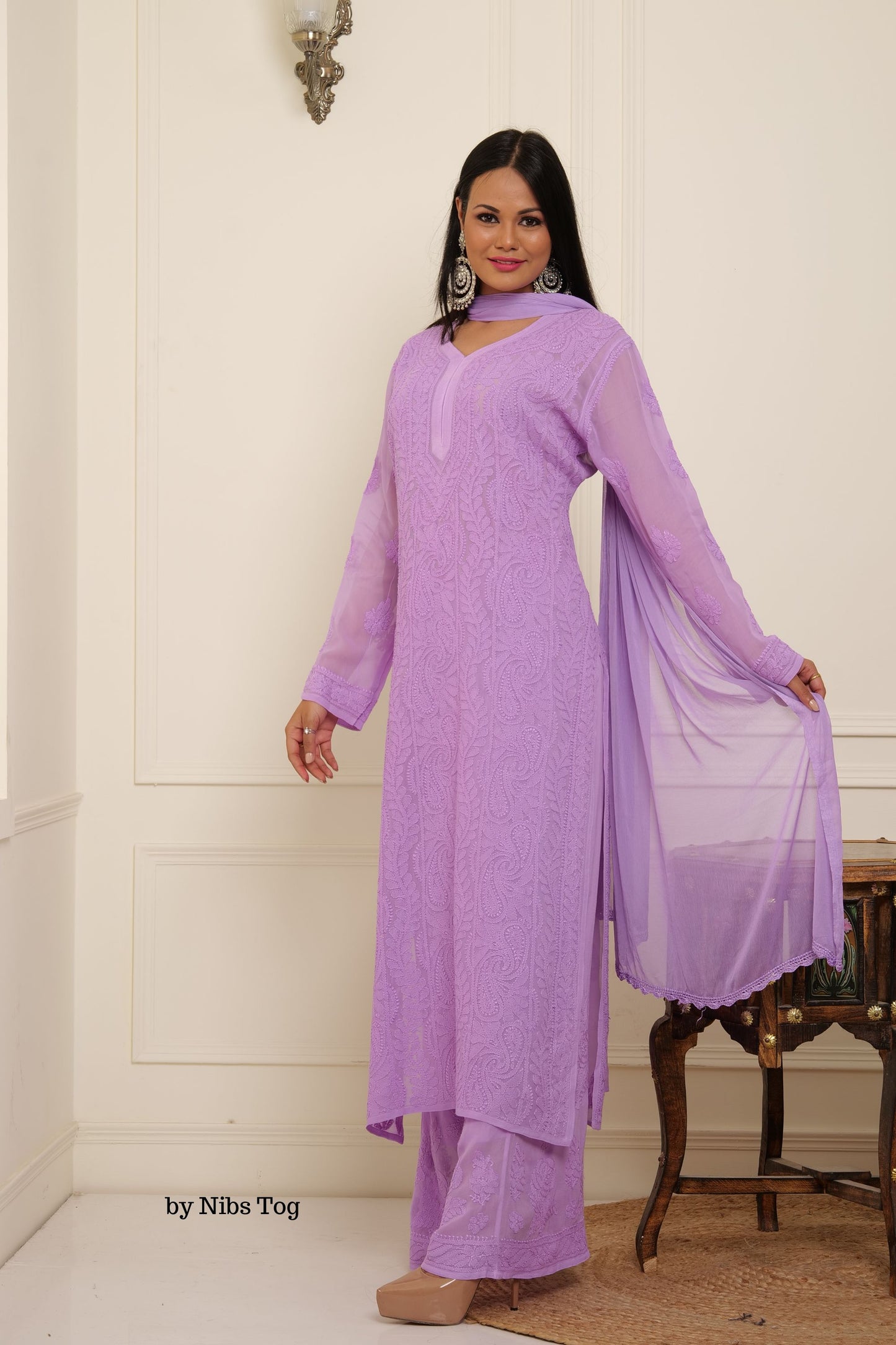Lilac Nazaqat Chikankari Kurta Palazzo Set with Dupatta