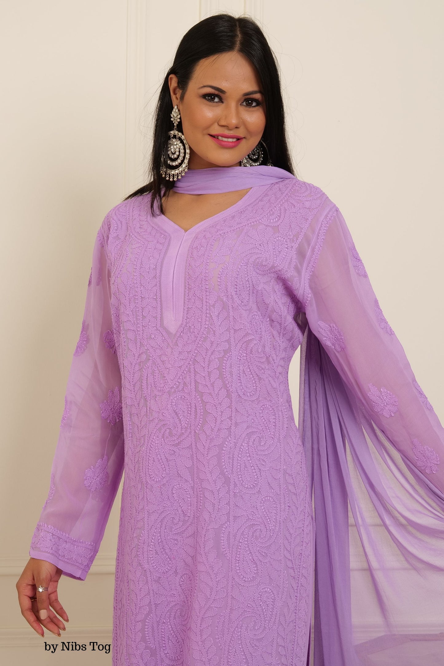 Lilac Nazaqat Chikankari Kurta Palazzo Set with Dupatta