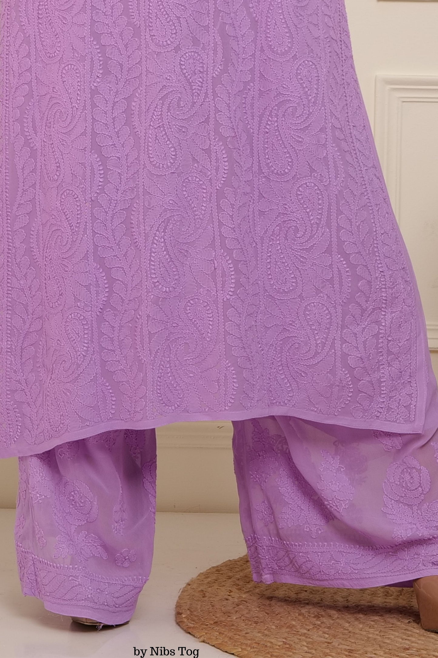 Lilac Nazaqat Chikankari Kurta Palazzo Set with Dupatta