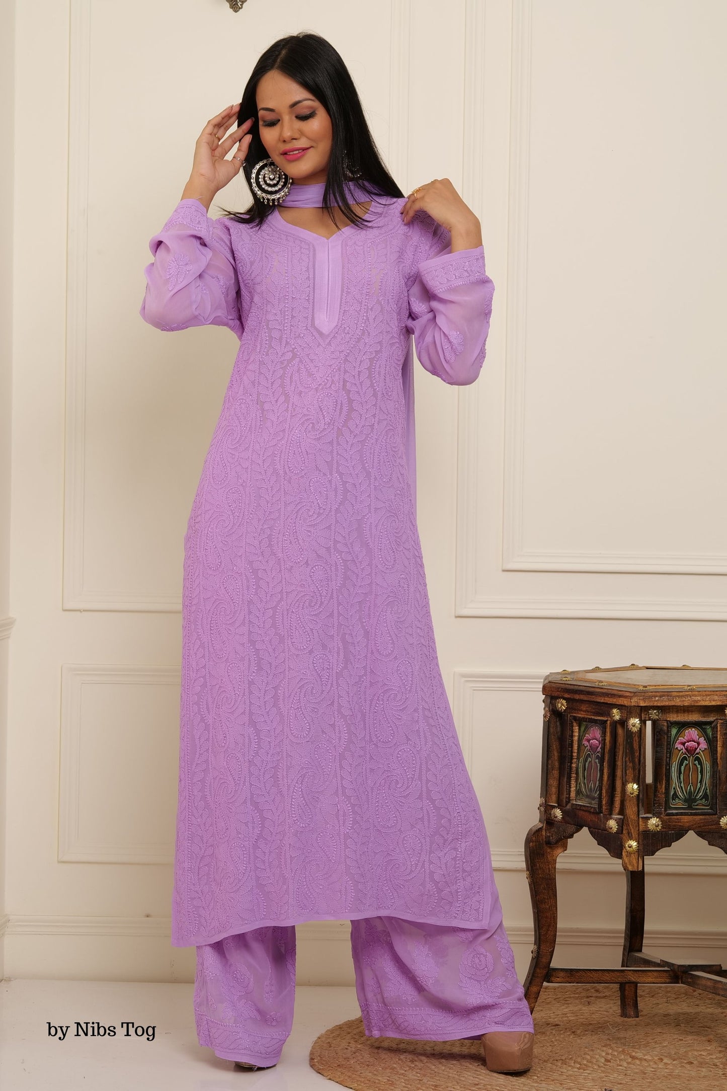 Lilac Nazaqat Chikankari Kurta Palazzo Set with Dupatta