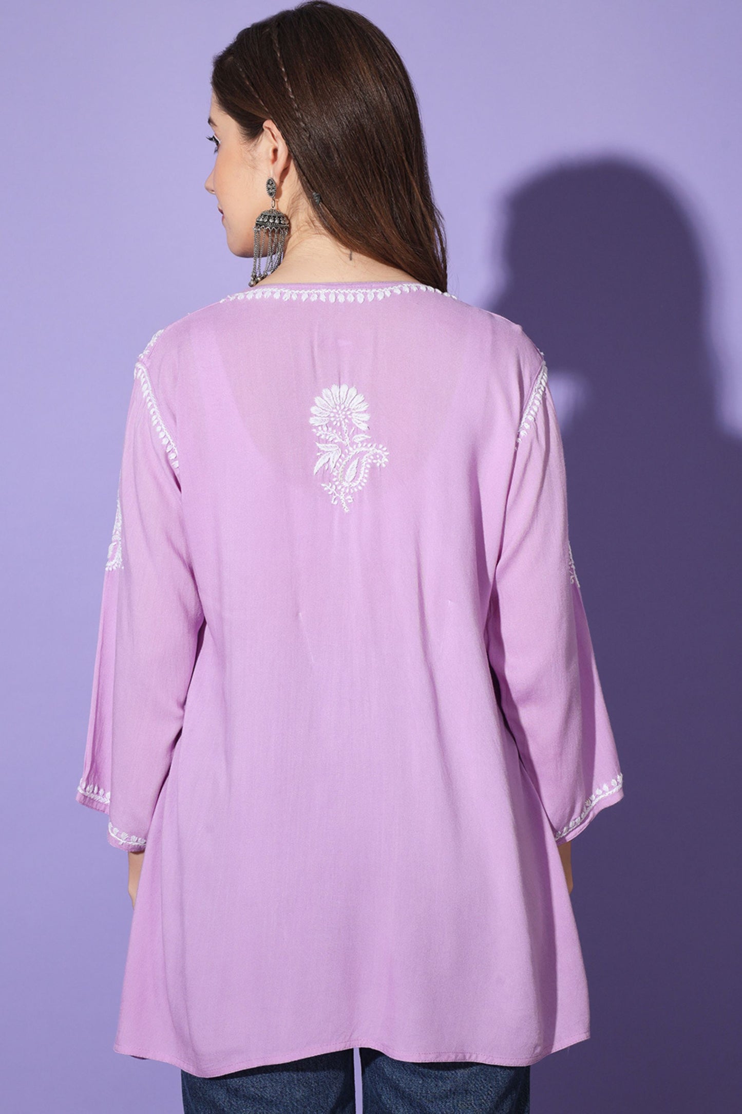 Gul Lilac Chikankari Short Kurta Rayon Cotton