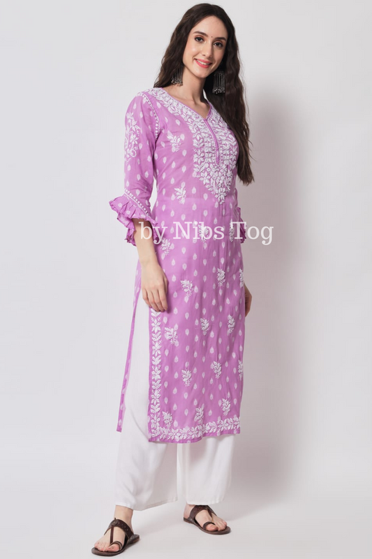 Cotton Chikankari Kurta with Designer Sleeves