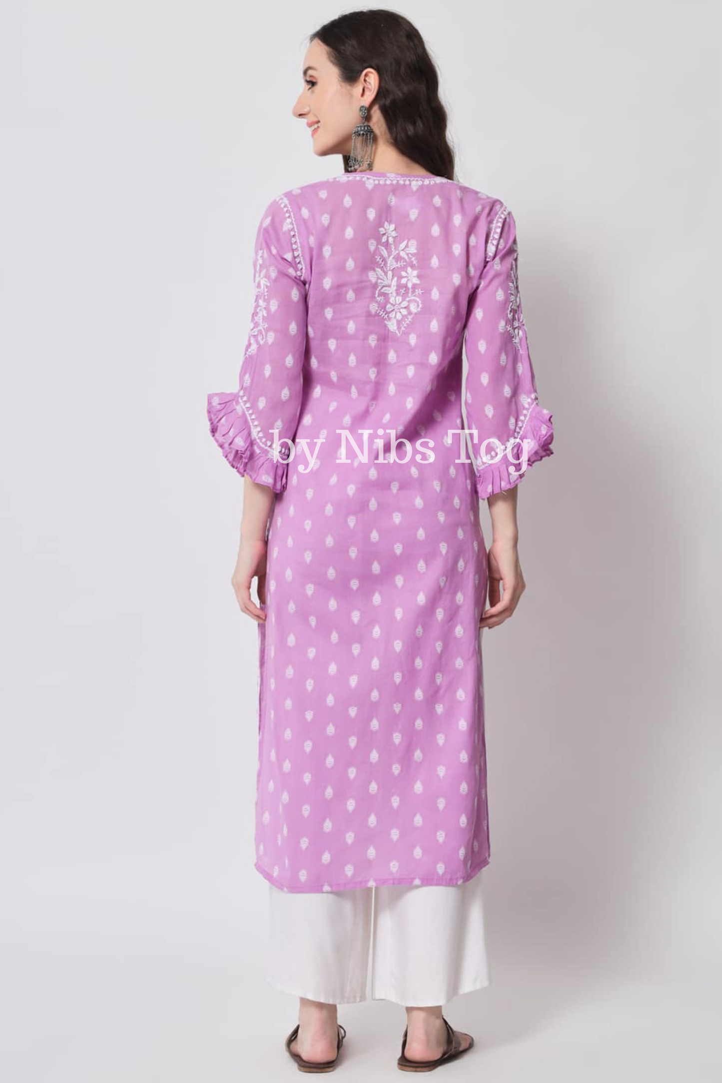 Printed Lilac Cotton Chikankari Kurta for Women