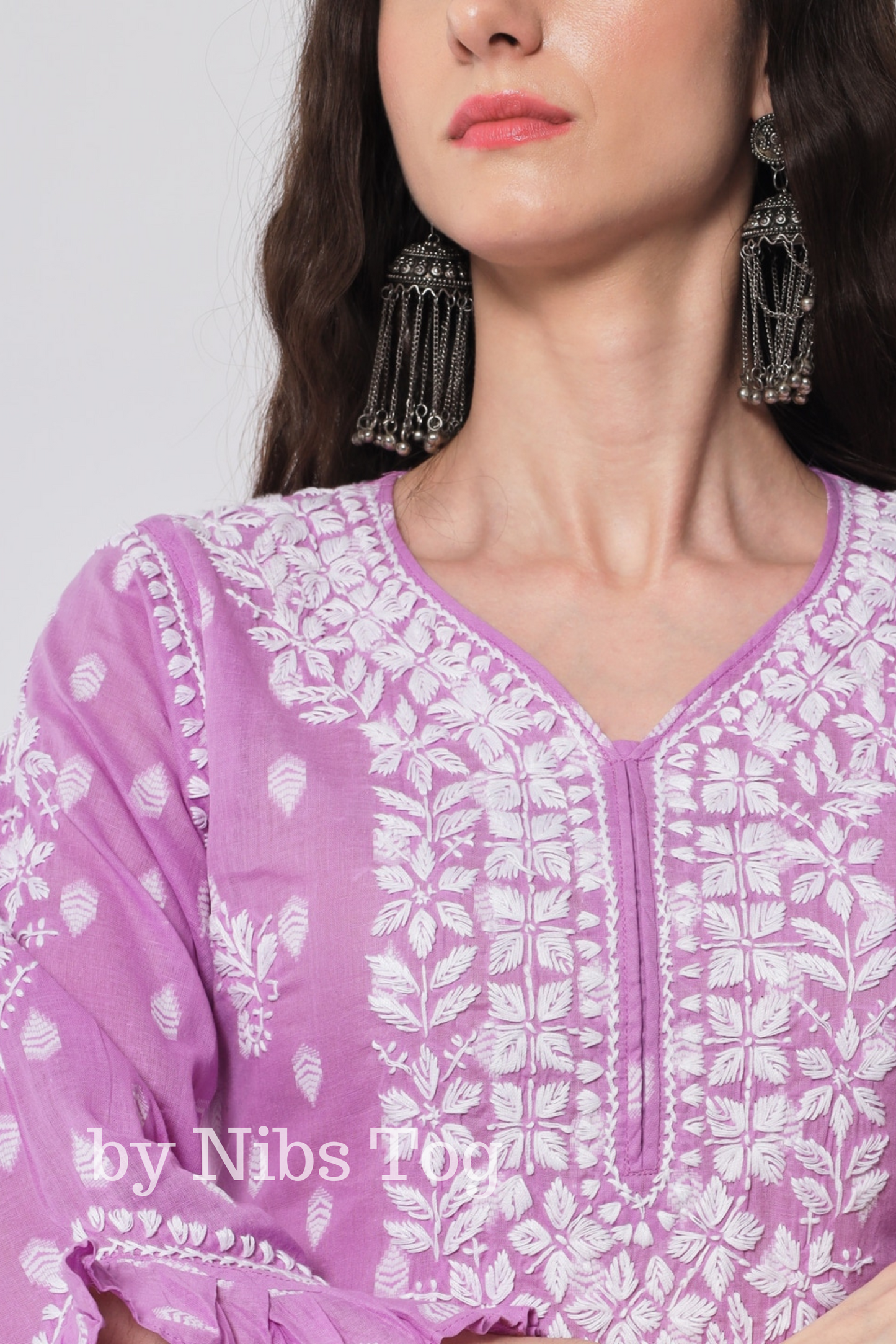 Printed Lilac Cotton Chikankari Kurta for Women