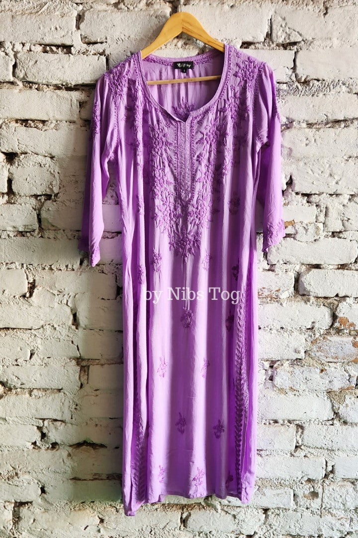 Mauve Modal Cotton Chikankari Kurta Palazzo Set