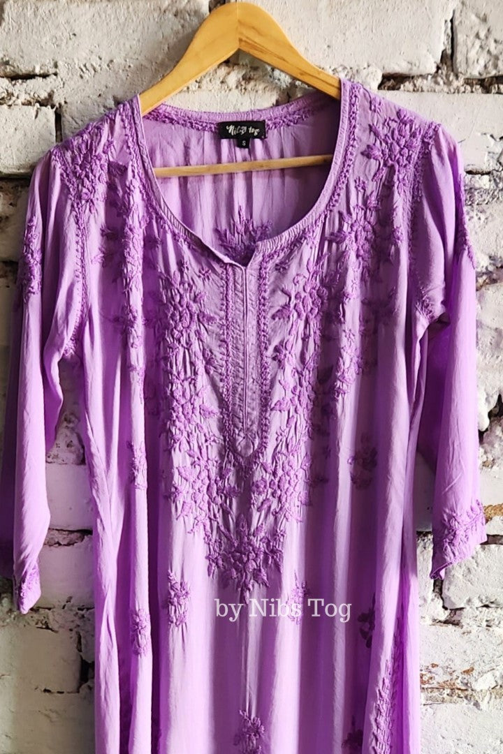Mauve Modal Cotton Chikankari Kurta Palazzo Set