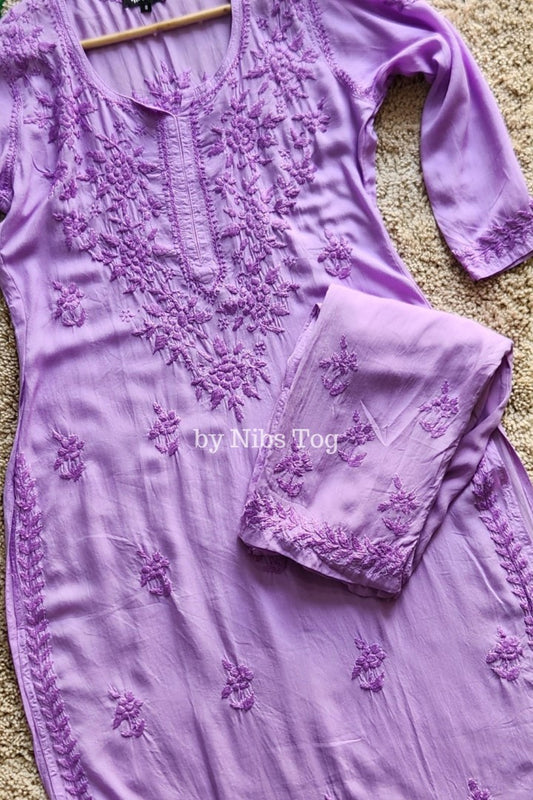 Mauve Modal Cotton Chikankari Kurta Palazzo Set