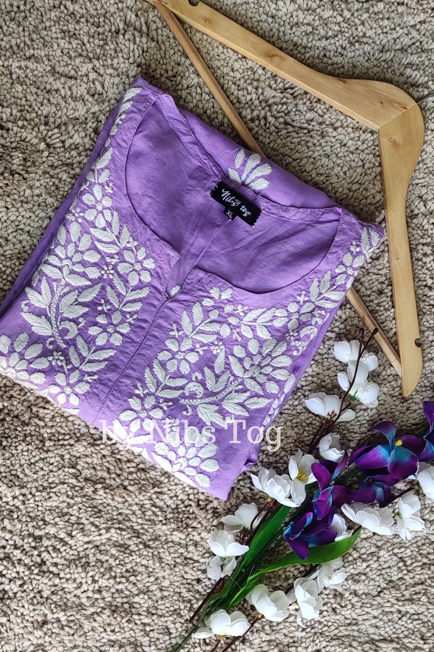 Modal Cotton Chikankari Kurta Lilac