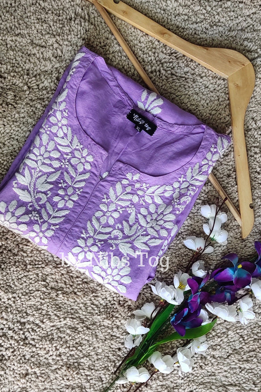 Modal Cotton Chikankari Kurta Lilac