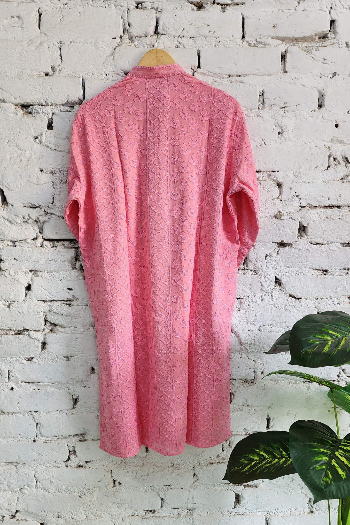 Pink Mens Chikankari Kurta with churidar Pure Viscose Georgette