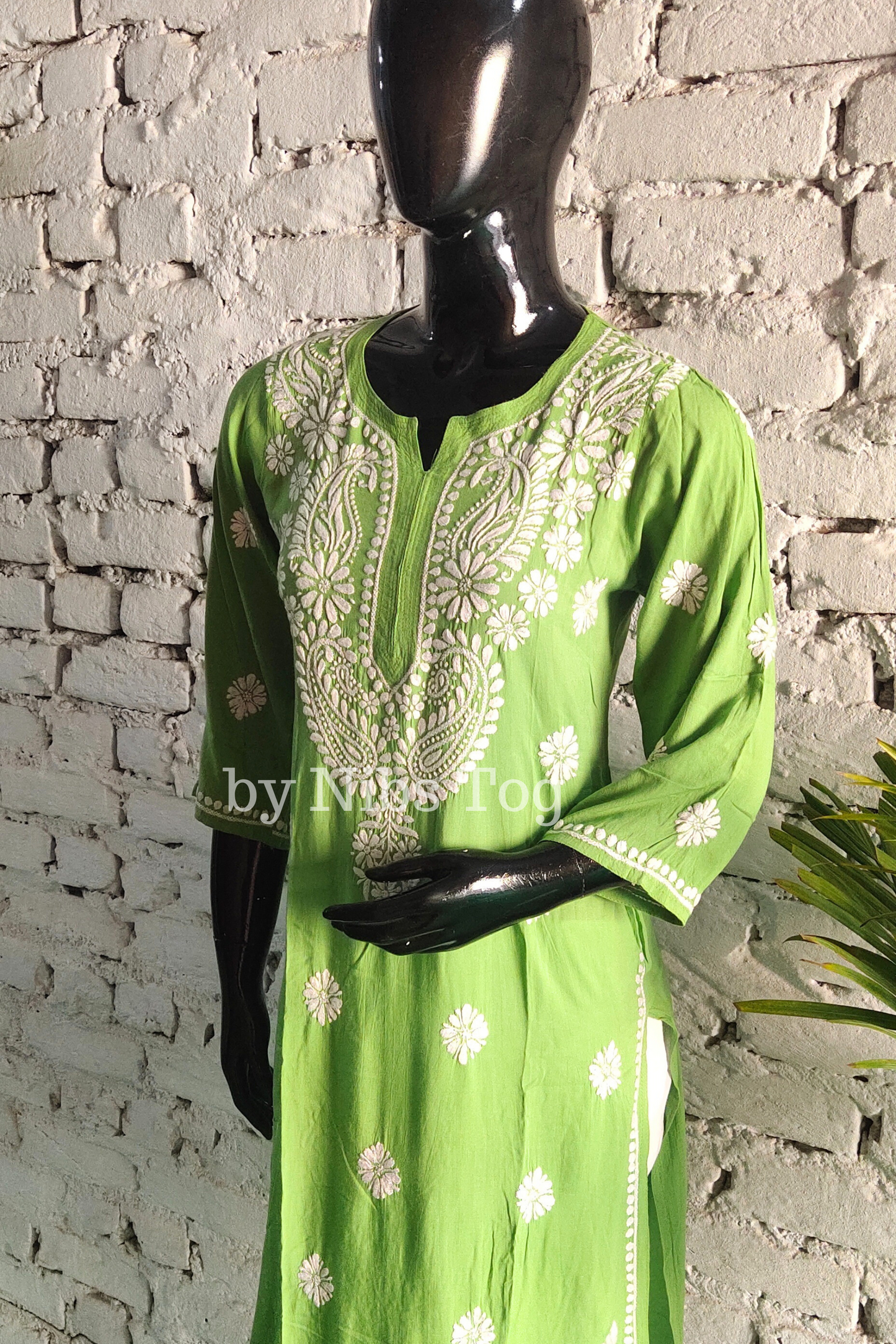 Green Modal Cotton Chikankari Kurta
