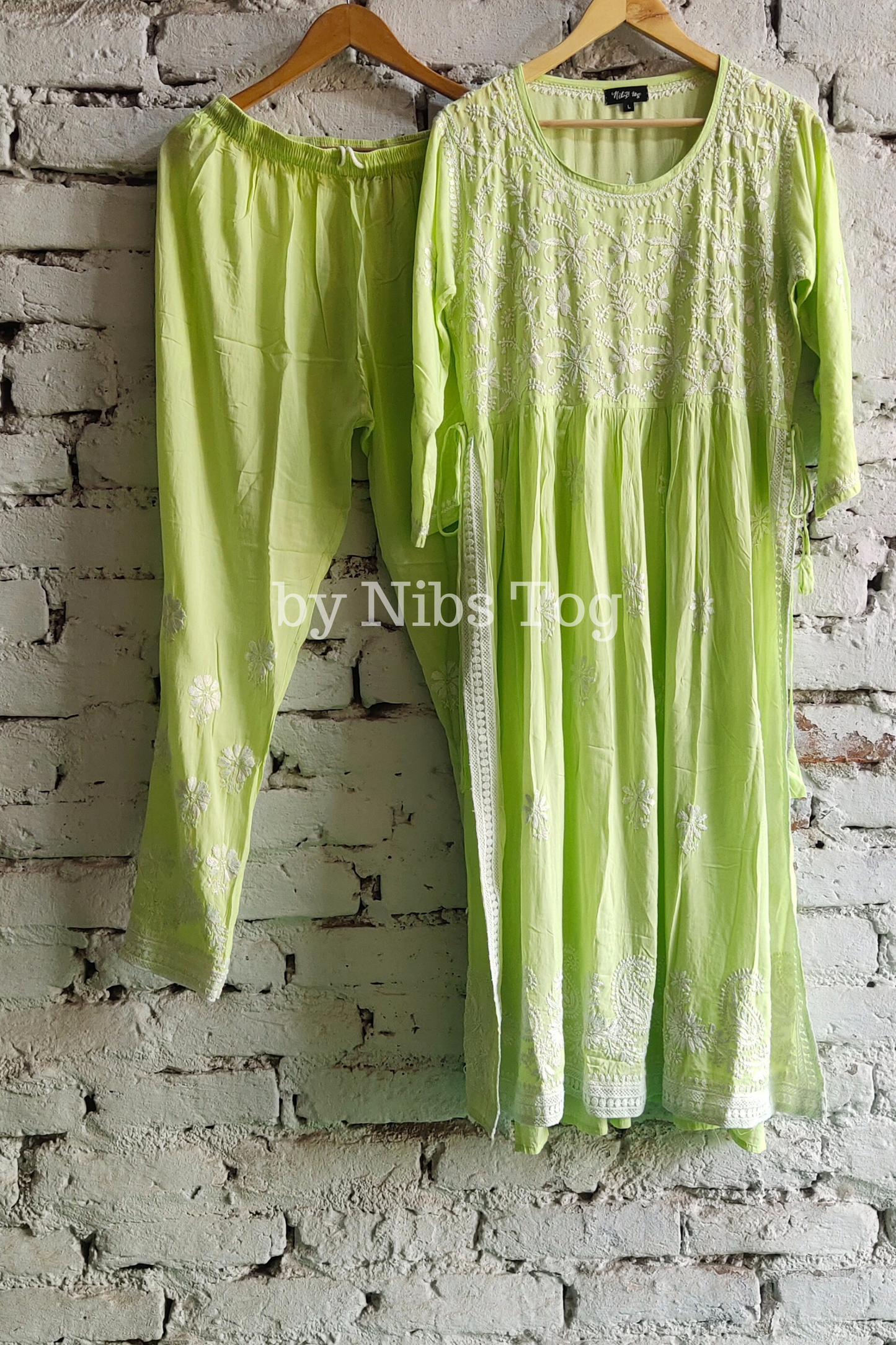 Naira Cut Chikankari Embroidered Kurta Pant Set