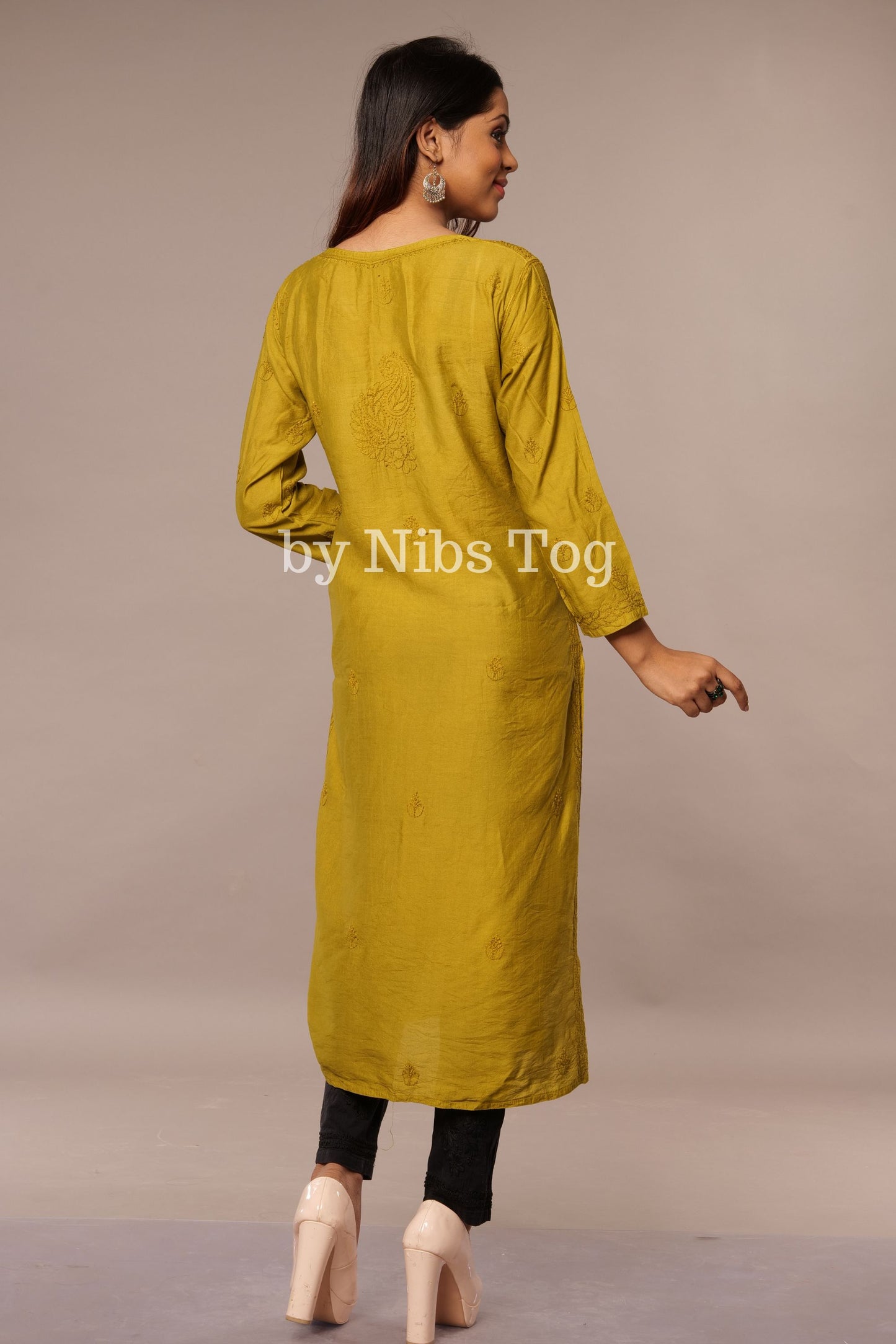 Modal Silk Straight Chikankari Kurta Green