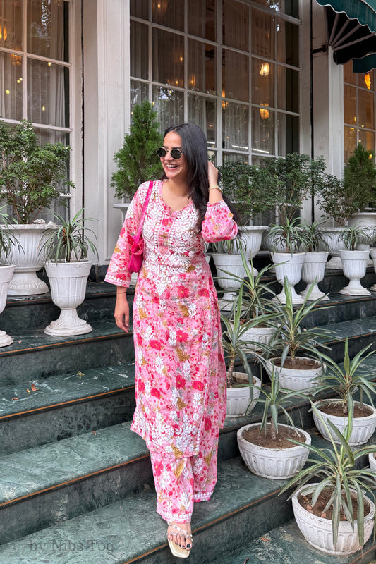 Meer Printed Cotton Chikankari Kurta Palazzo Set