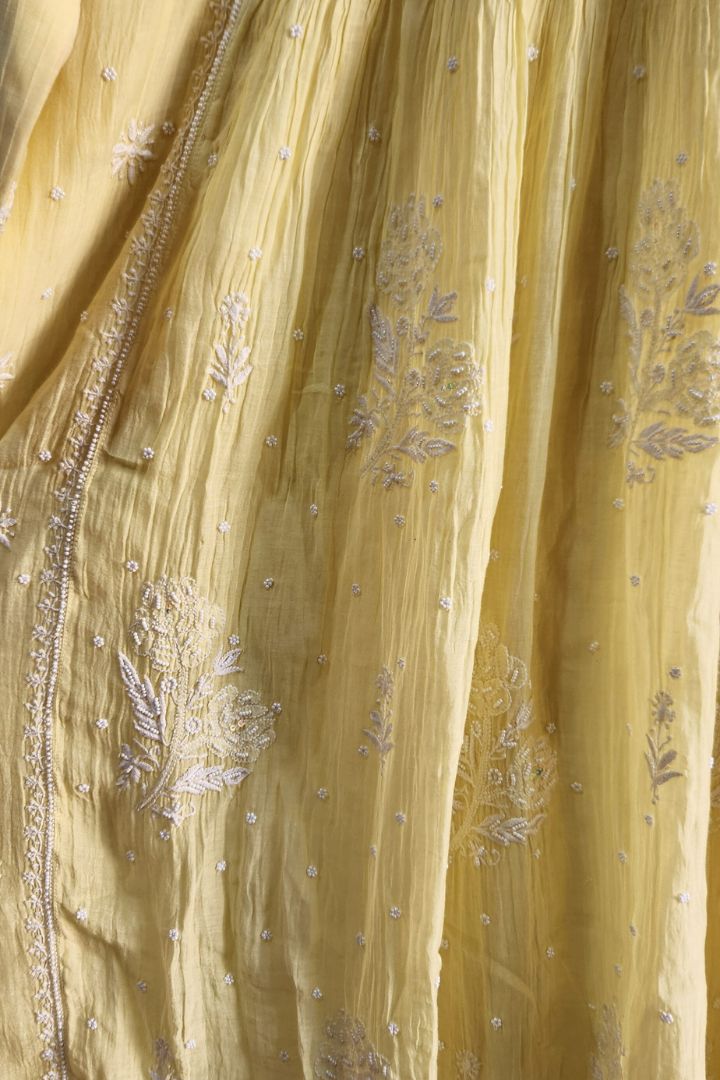 Lemon Yellow Roohani Mulmul Chikankari Kurta Dupatta Set
