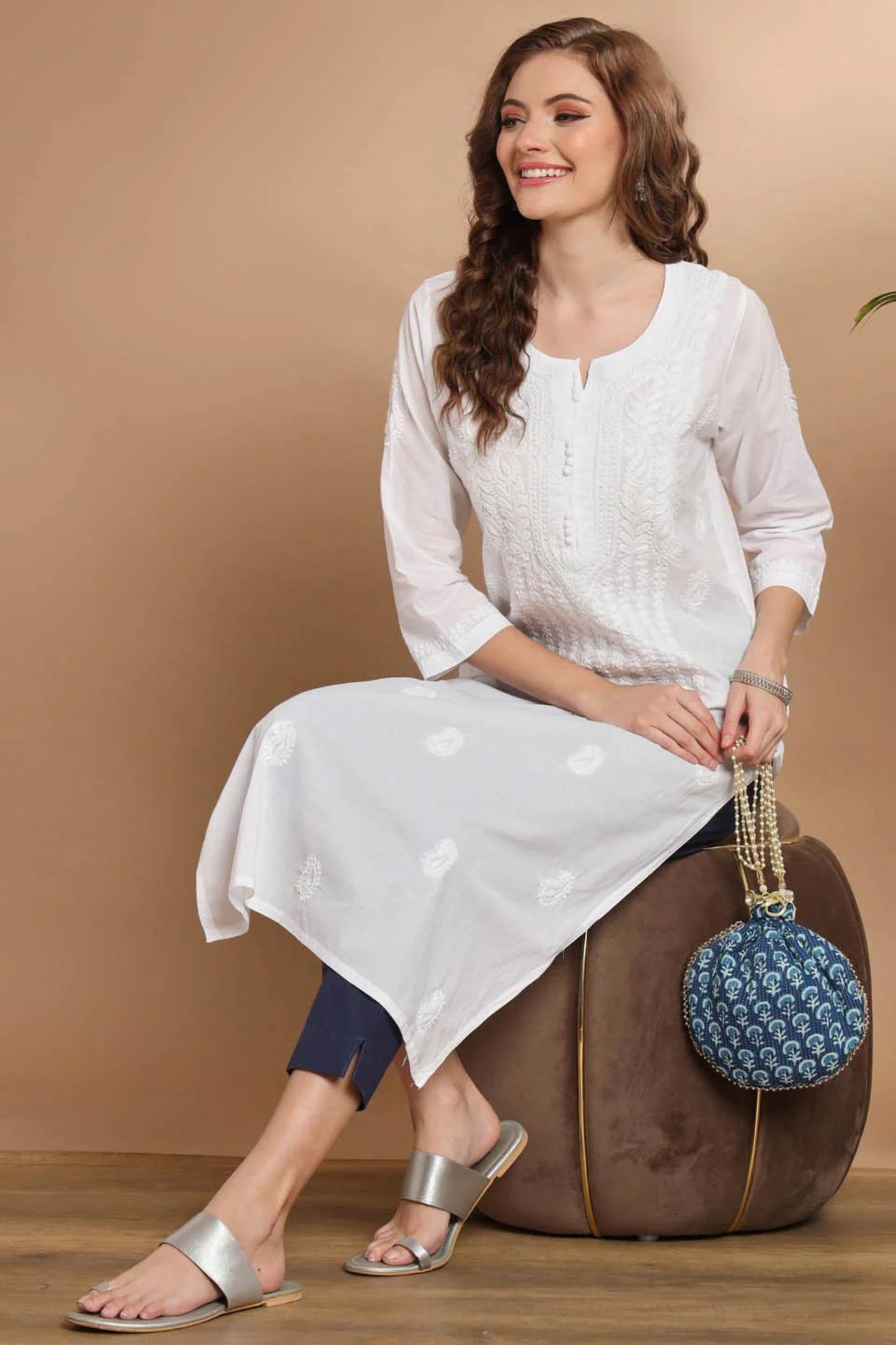 Rozana White Mulmul Cotton Chikankari Kurta