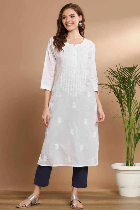 Rozana White Mulmul Cotton Chikankari Kurta