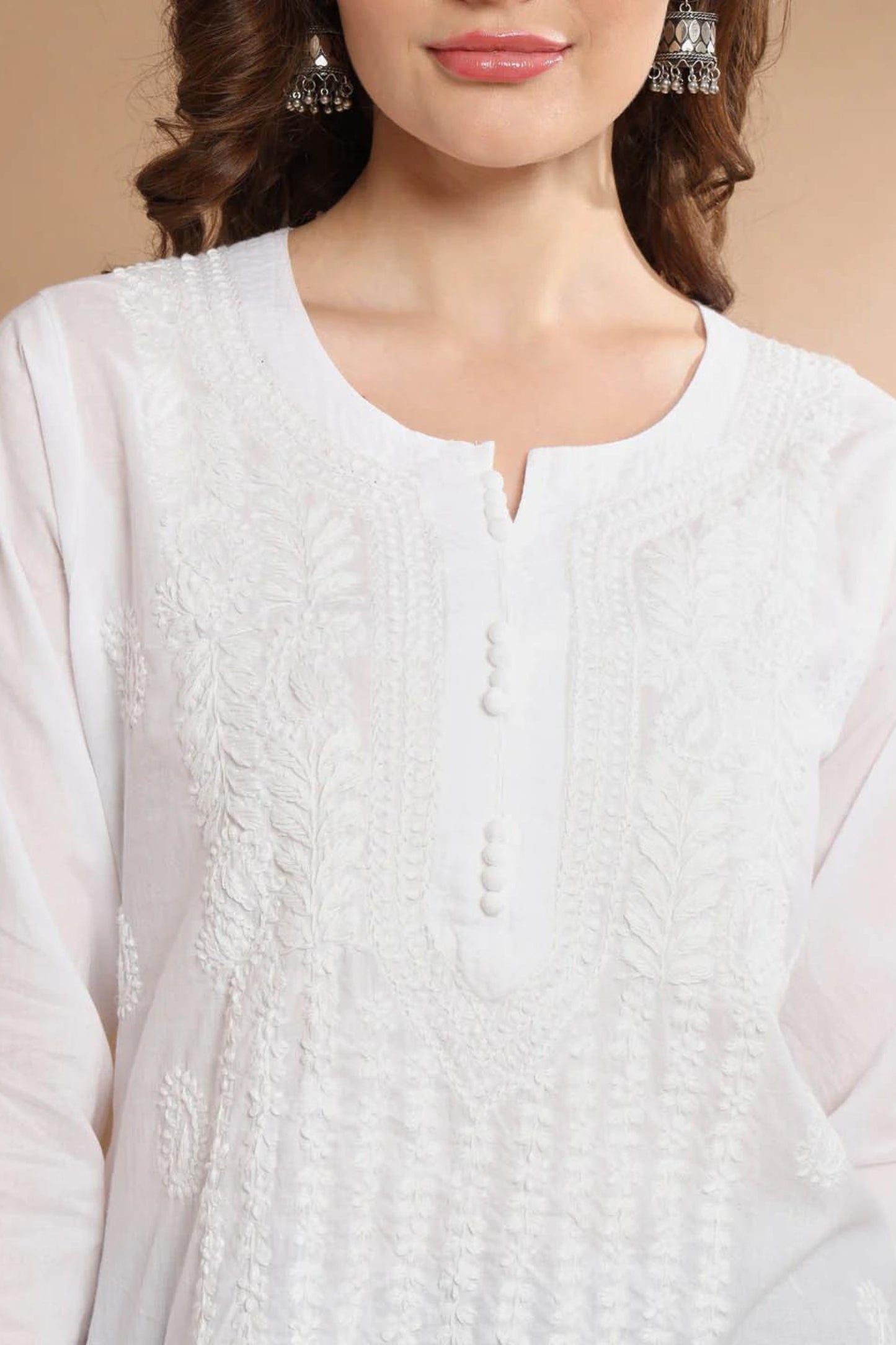 Rozana White Mulmul Cotton Chikankari Kurta