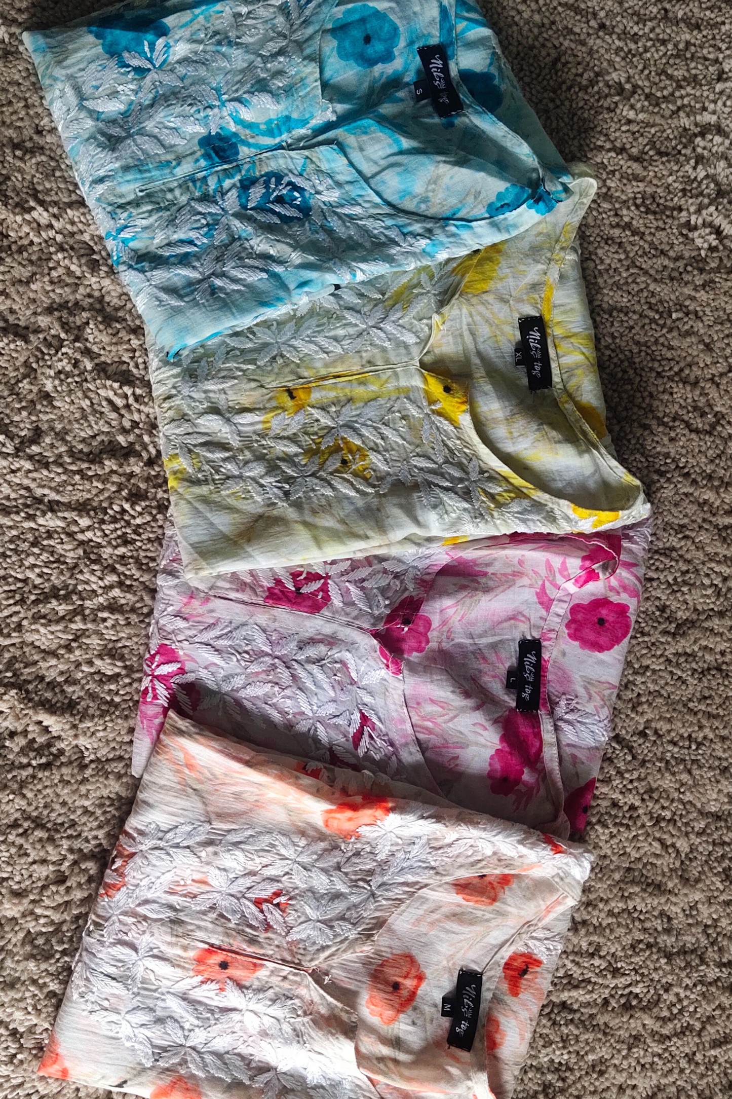 Isha Floral Print Mulmul Chikankari Short Kurta