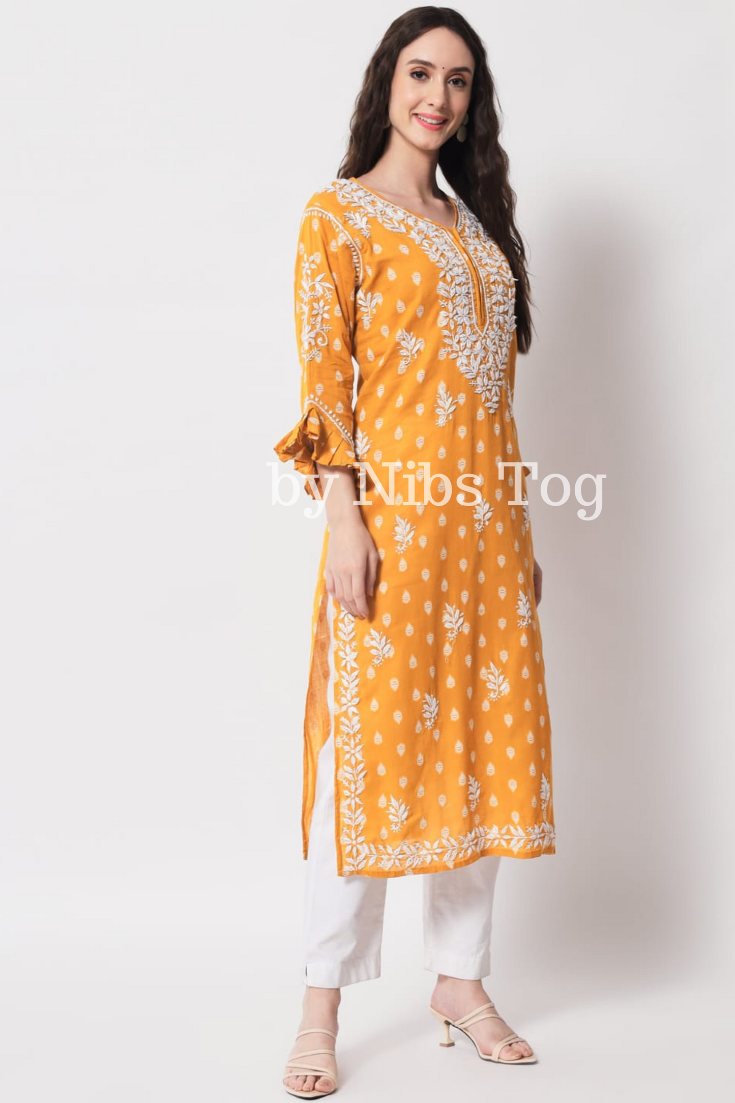 Cotton Chikankari Kurta with Designer Sleeves