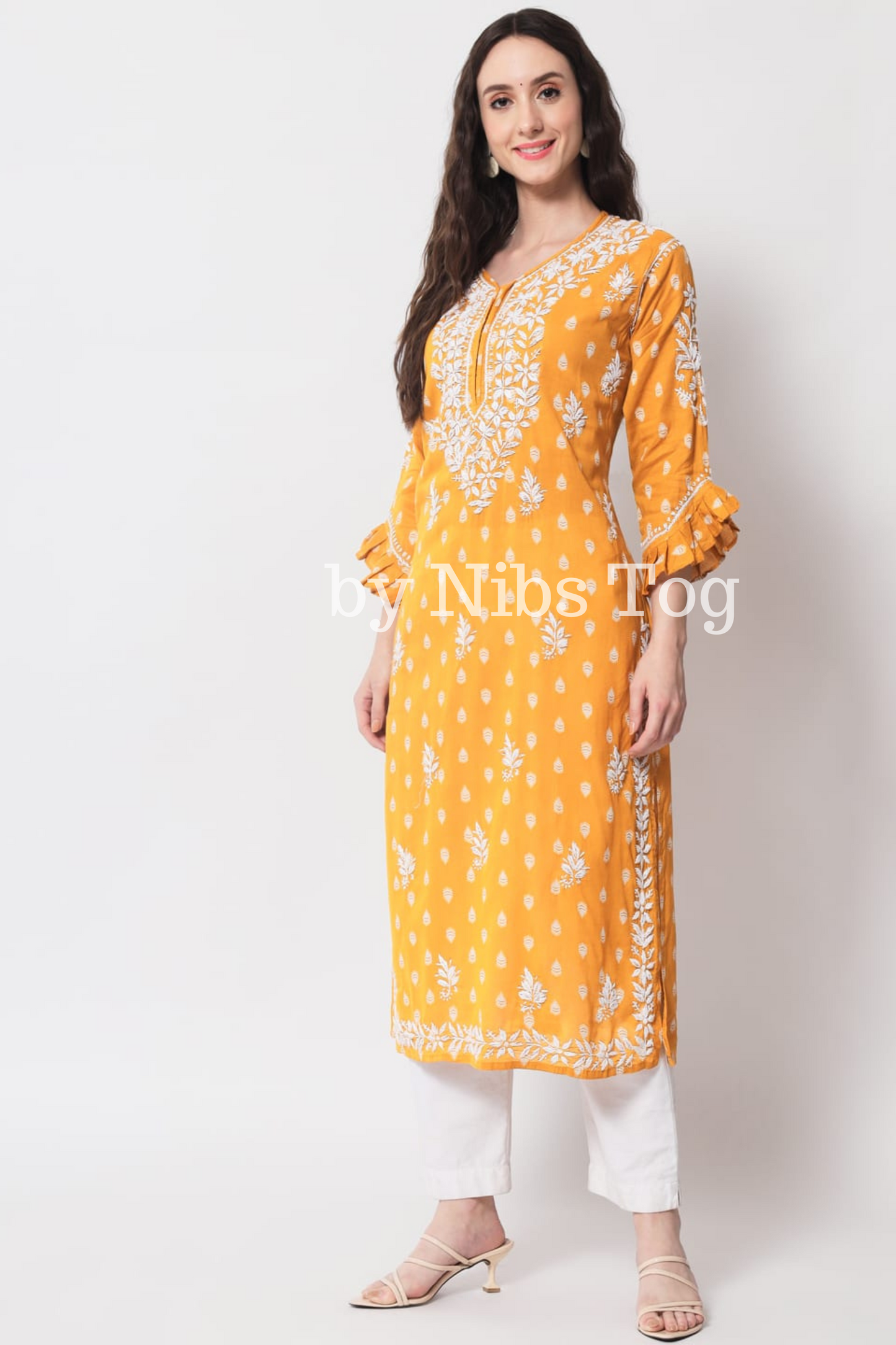 Cotton Chikankari Kurta with Designer Sleeves