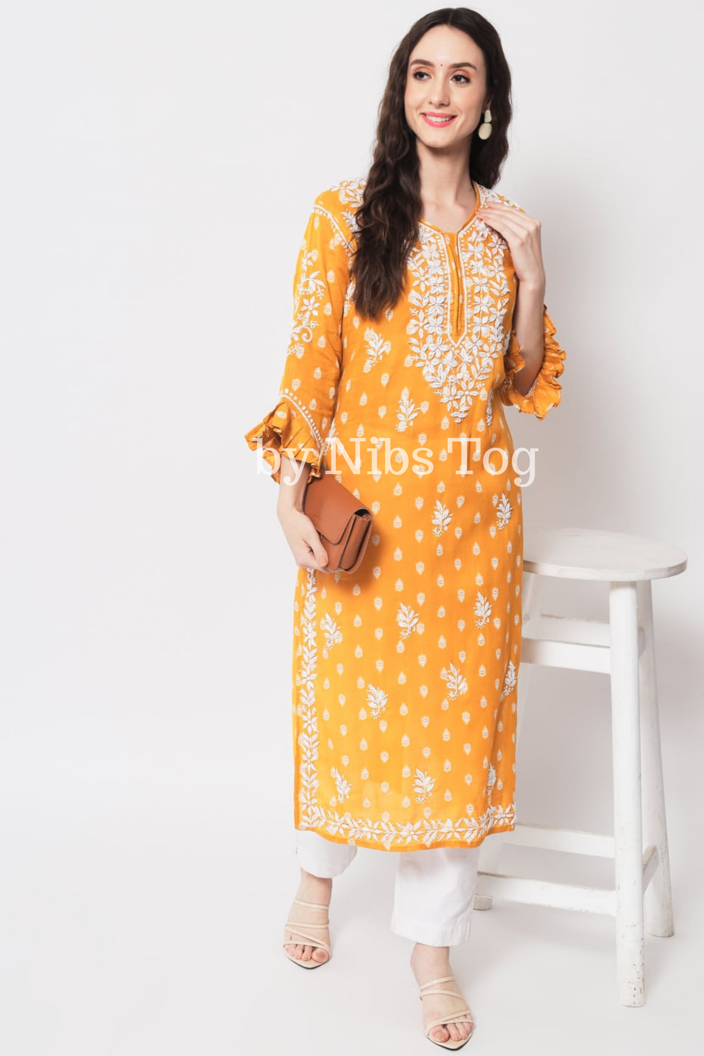 Cotton Chikankari Kurta with Designer Sleeves