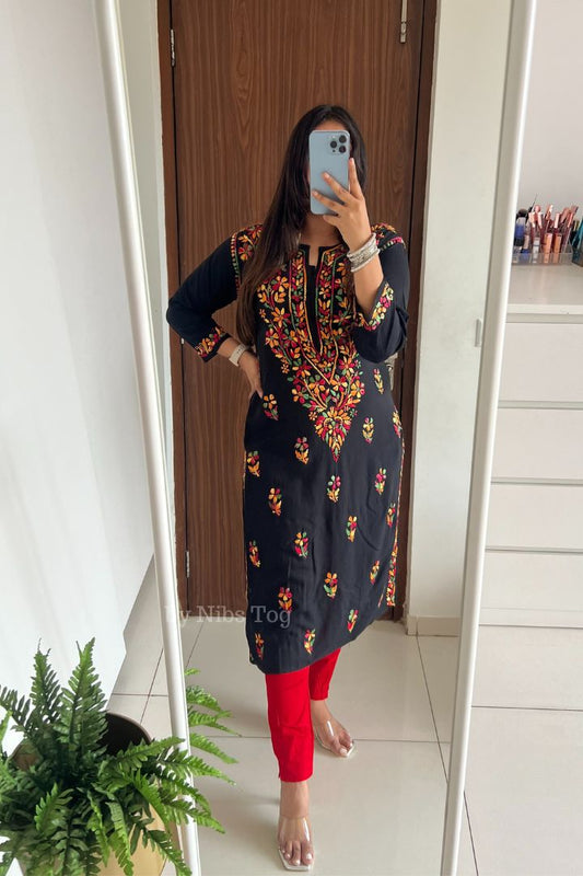 Black Chikankari Kurta Cotton